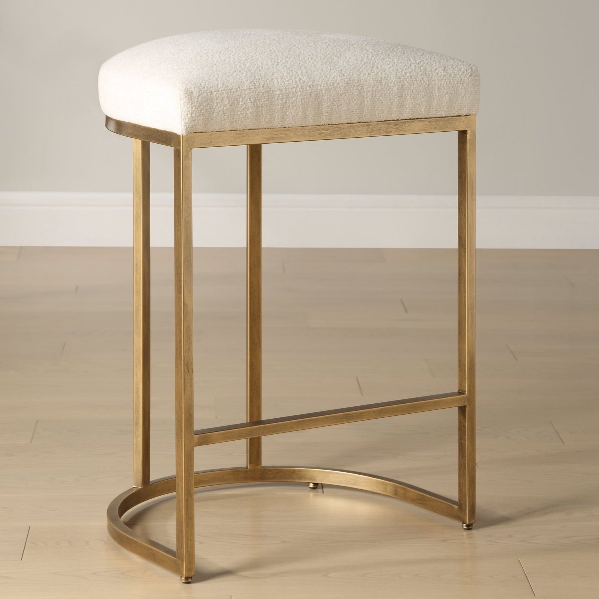 Iron High Counter Stool Light Cream Upholstery - Uttermost - Counter Stools by Modest Hut