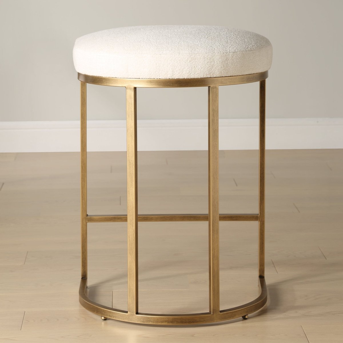 Iron High Counter Stool Light Cream Upholstery - Uttermost - Counter Stools by Modest Hut