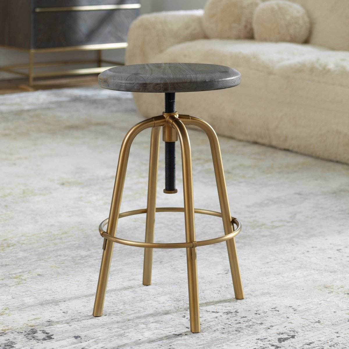 Revolve Brass Counter Stool - Uttermost - Counter Stools by Modest Hut