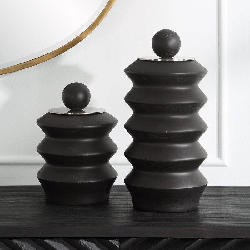 Accordion Black Wood Containers, S/2 - Uttermost - Decorative Bottles by Modest Hut