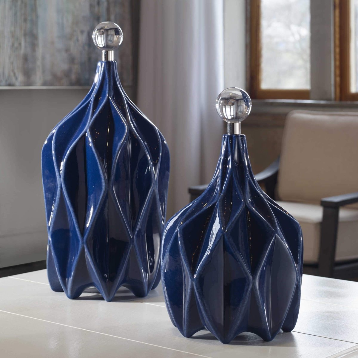 Decorative Geometric Klaran Bottles - Uttermost - Decorative Bottles by Modest Hut