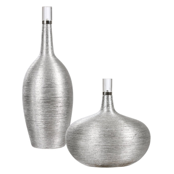 Gatsby Silver Ribbed Bottles, S/2 - Uttermost - Decorative Bottles by Modest Hut