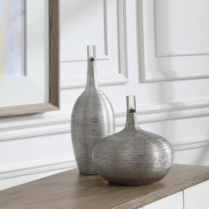 Gatsby Silver Ribbed Bottles, S/2 - Uttermost - Decorative Bottles by Modest Hut