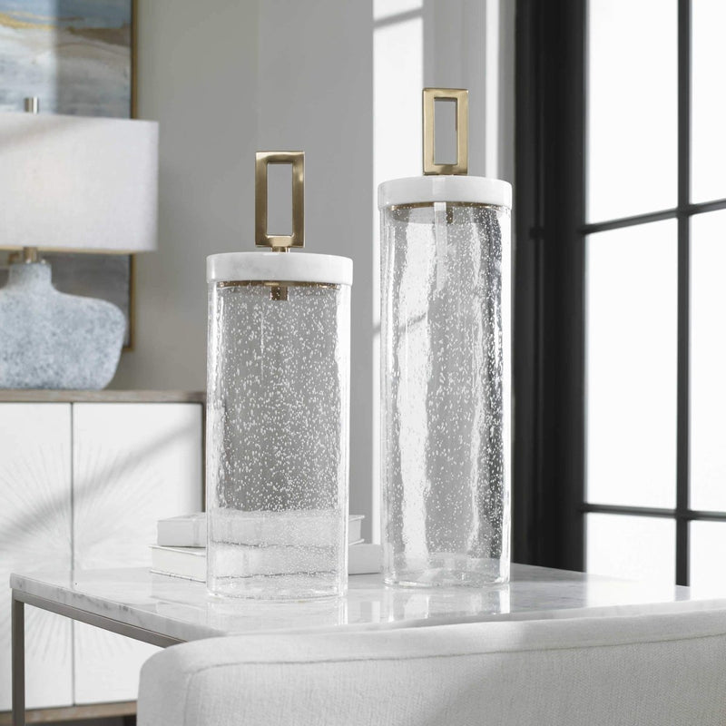 Haywarp Seeded Glass Containers (S/2) - Uttermost - Decorative Bottles by Modest Hut