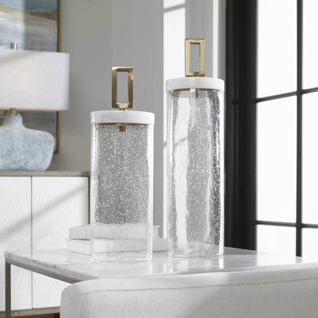 Haywarp Seeded Glass Containers (S/2) - Uttermost - Decorative Bottles by Modest Hut