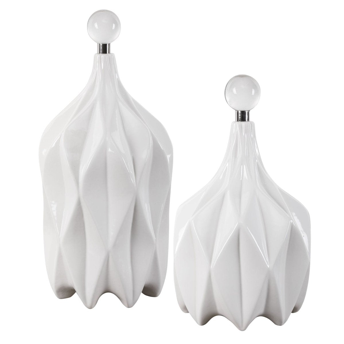 Klar White Geometric Bottles (S/2) - Uttermost - Decorative Bottles by Modest Hut