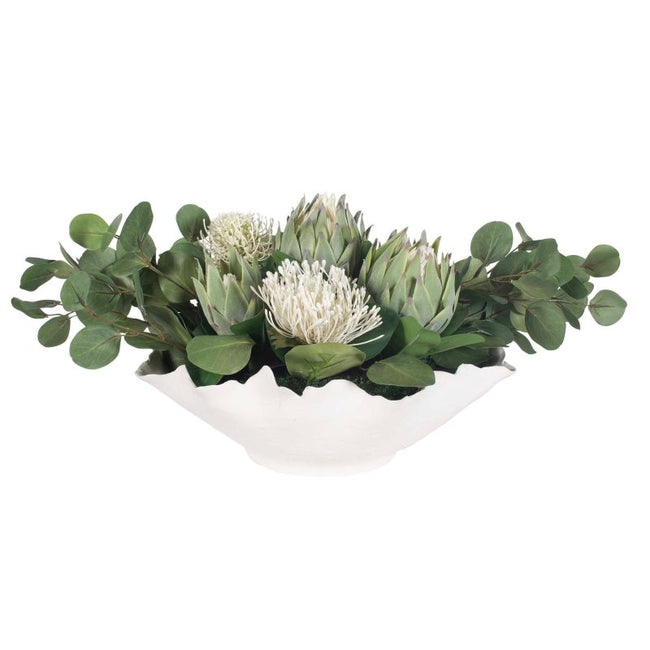 Protea Blooms White Bowl Centerpiece - Decorative Bowls