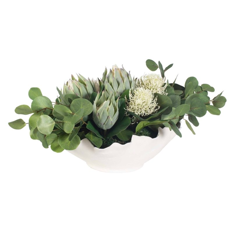Protea Blooms White Bowl Centerpiece - Decorative Bowls