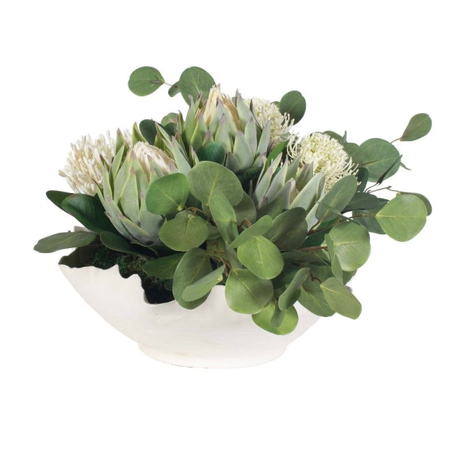 Protea Blooms White Bowl Centerpiece - Decorative Bowls