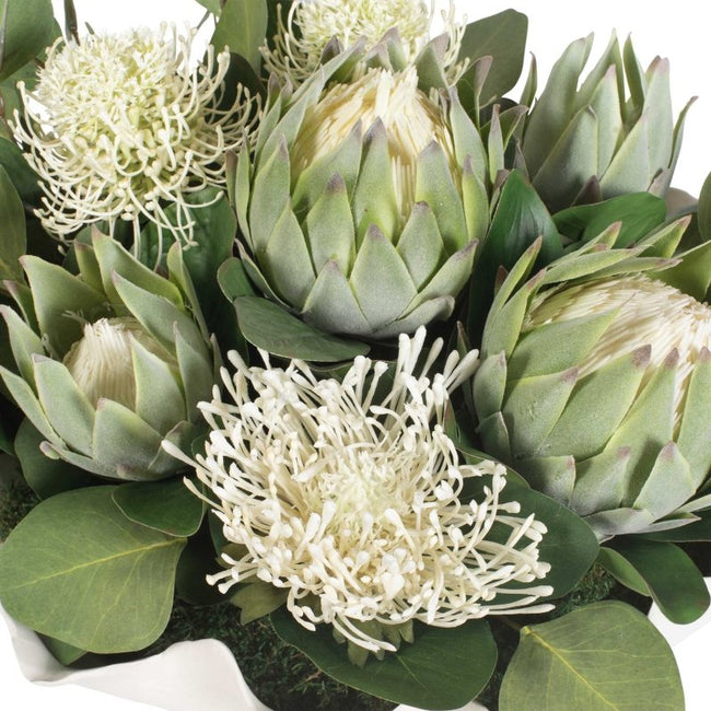 Protea Blooms White Bowl Centerpiece - Decorative Bowls