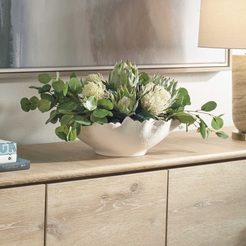 Protea Blooms White Bowl Centerpiece - Decorative Bowls