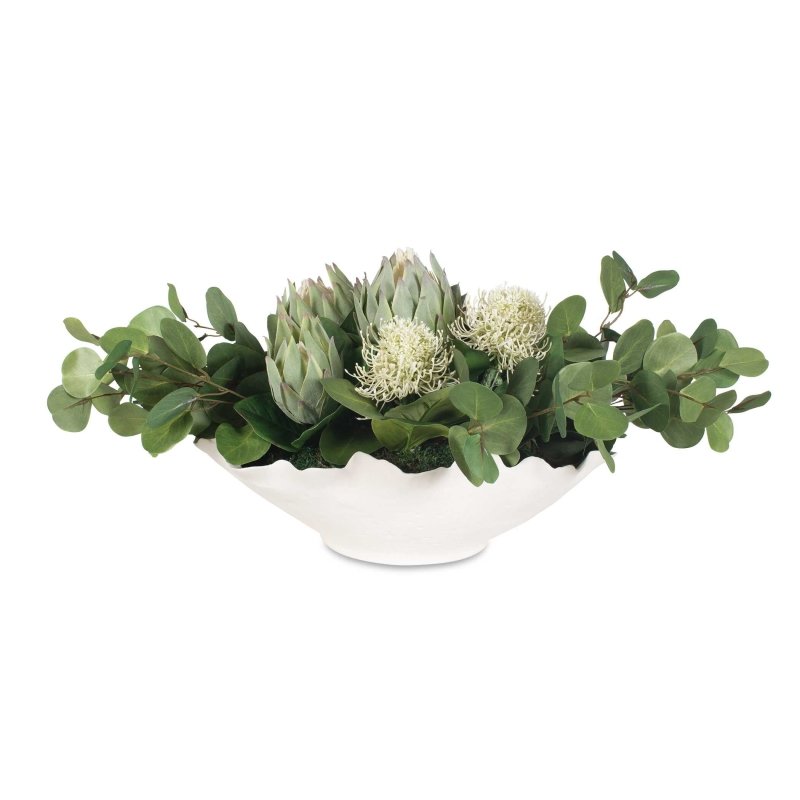 Protea Blooms White Bowl Centerpiece - Decorative Bowls