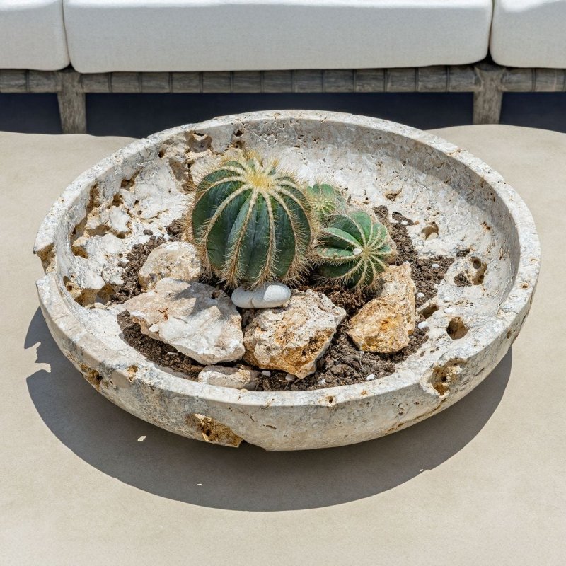 Close-up of natural stone underside on the Quarried Stone Indoor-Outdoor Decorative Bowl