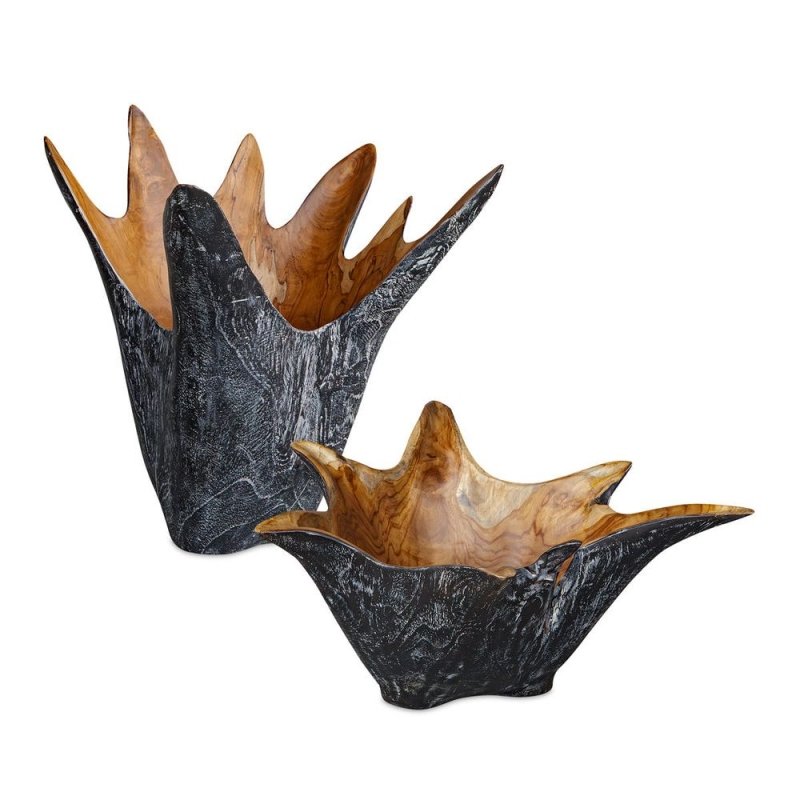 Starpetal Indoor-Outdoor Bowl by Uttermost teakwood bowls set front view
