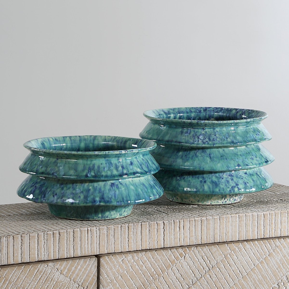 ZigZag Blue Green Bowls Set/2 - Uttermost - Decorative Bowls by Modest Hut