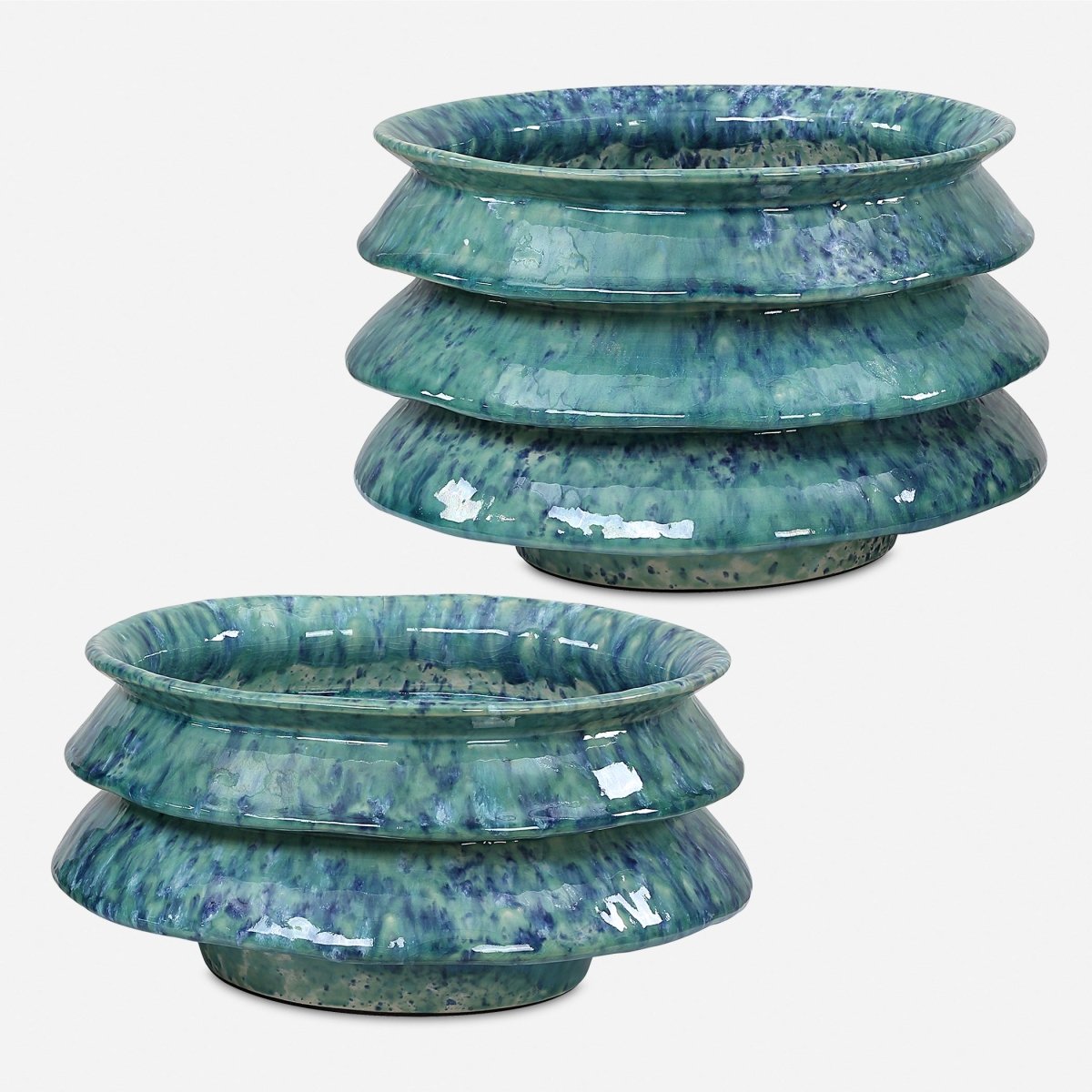 ZigZag Blue Green Bowls Set/2 - Uttermost - Decorative Bowls by Modest Hut