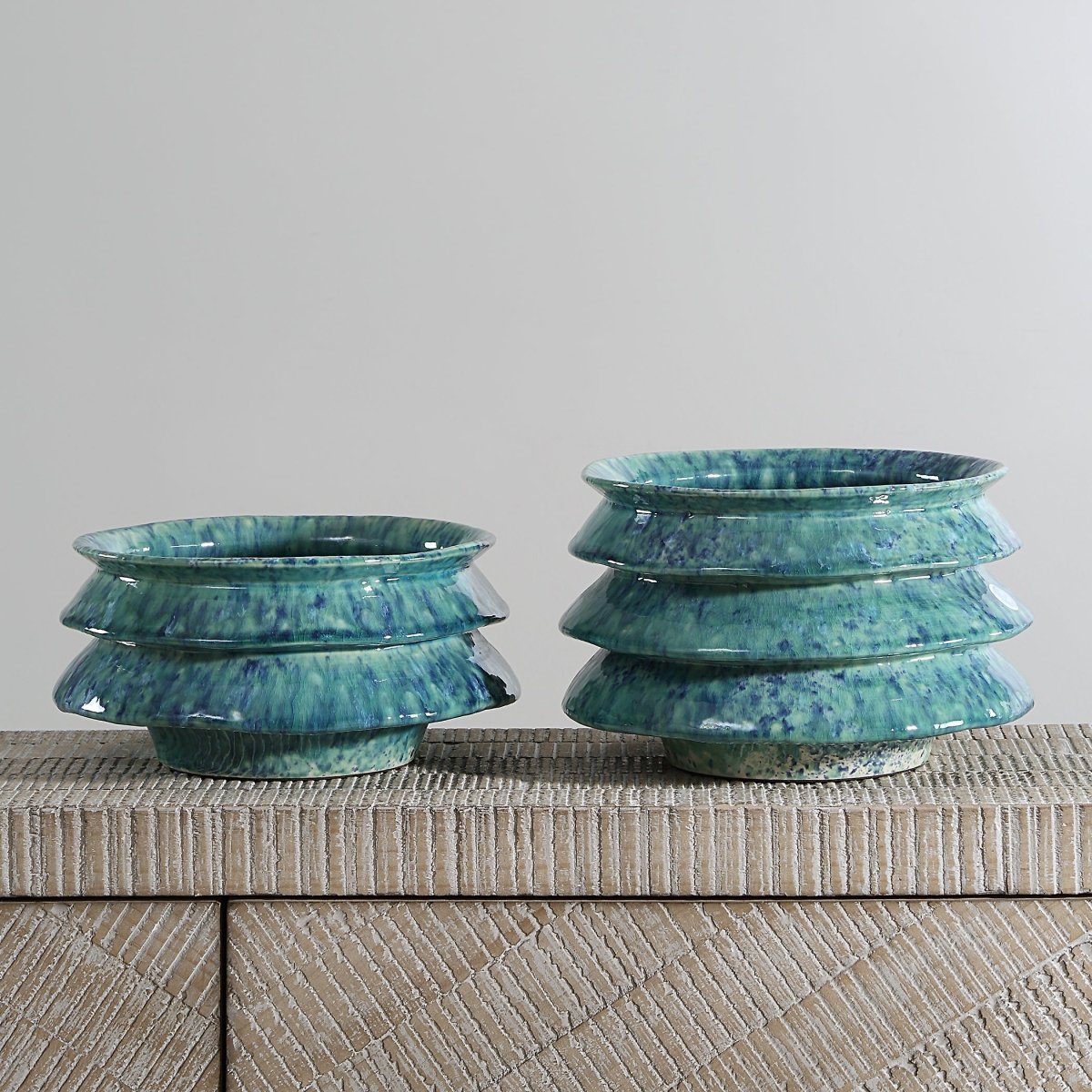 ZigZag Blue Green Bowls Set/2 - Uttermost - Decorative Bowls by Modest Hut