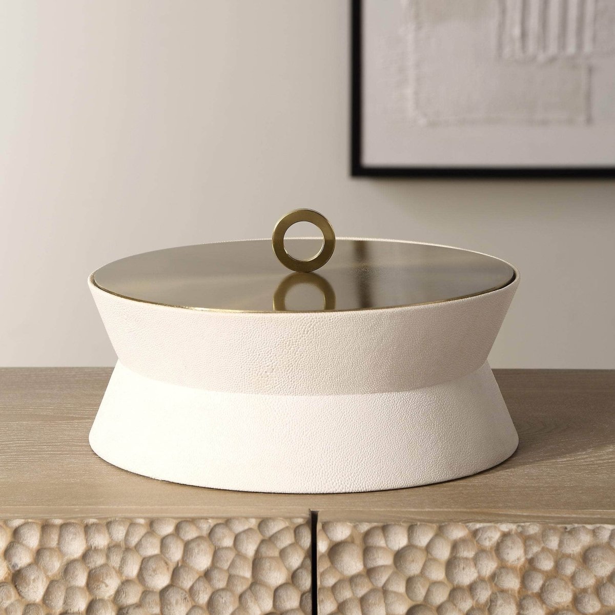 Luxe White Shagreen Round Box - Uttermost - Decorative Boxes by Modest Hut