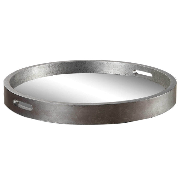 Antiqued Silver Mirrored Bechet Tray - Uttermost - Decorative Trays by Modest Hut