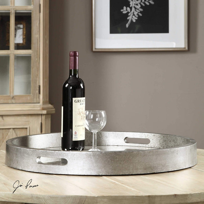 Antiqued Silver Mirrored Bechet Tray - Uttermost - Decorative Trays by Modest Hut