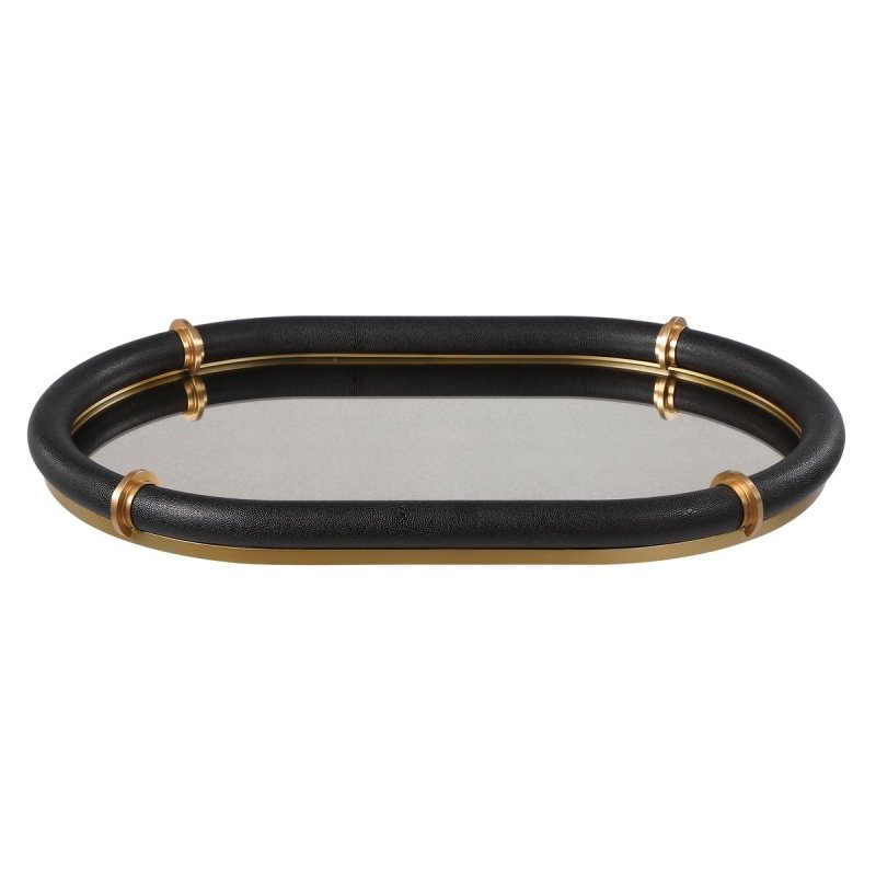 Cyprus Black Faux Shagreen Oval Tray decorative tray by Uttermost
