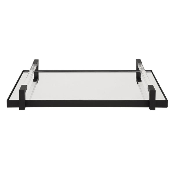 Deki Black Mirrored Tray - Uttermost - Decorative Trays by Modest Hut