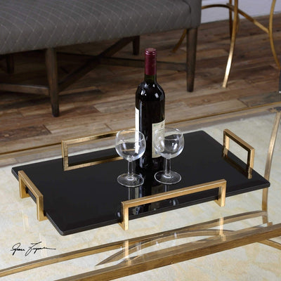 Ettore Black Glass Tray - Uttermost - Decorative Trays by Modest Hut
