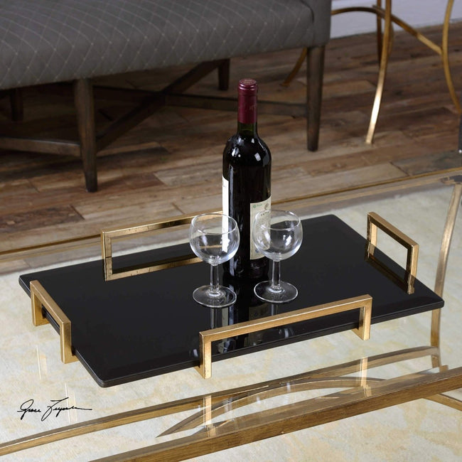 Ettore Black Glass Tray - Uttermost - Decorative Trays by Modest Hut