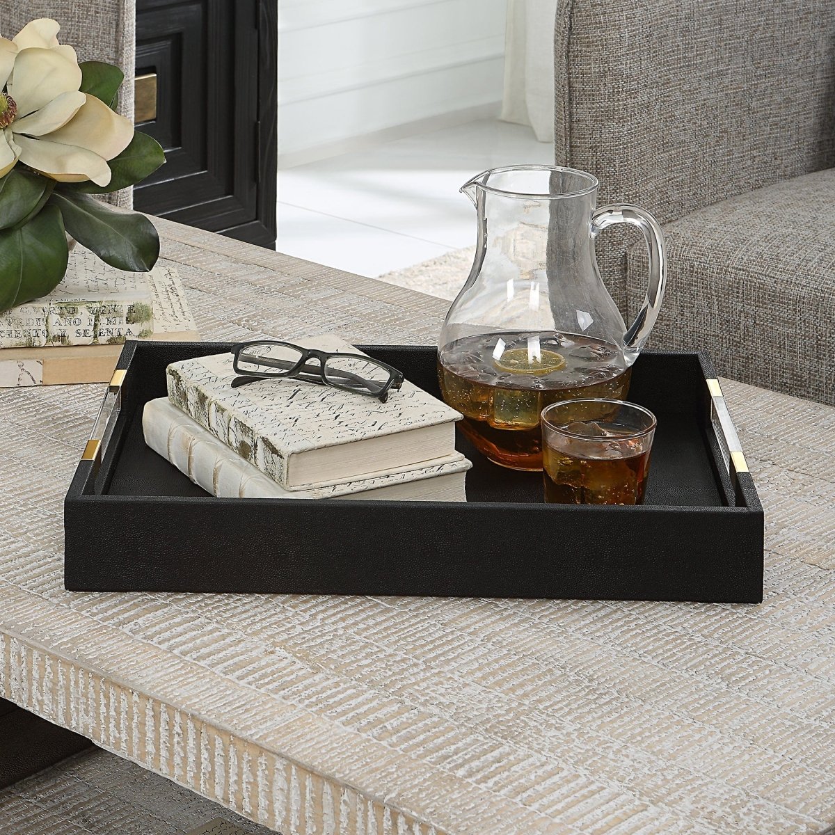 Wessex Black Shagreen Tray - Uttermost - Decorative Trays by Modest Hut