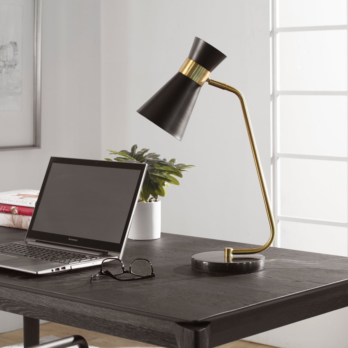 Metallic Workspace Black and Gold Desk Lamp - Uttermost - Desk Lamps by Modest Hut