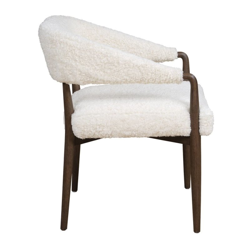 Detail view of the Austell Dark Walnut Faux Shearling Dining Chair