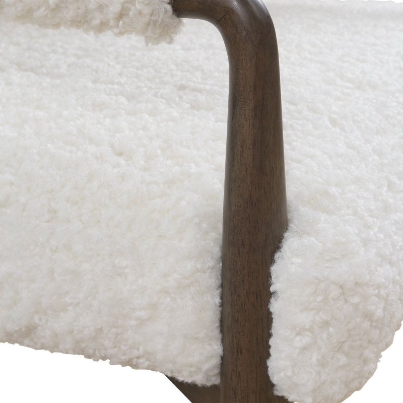 Close-up of the Austell Dark Walnut Faux Shearling Dining Chair material and finish