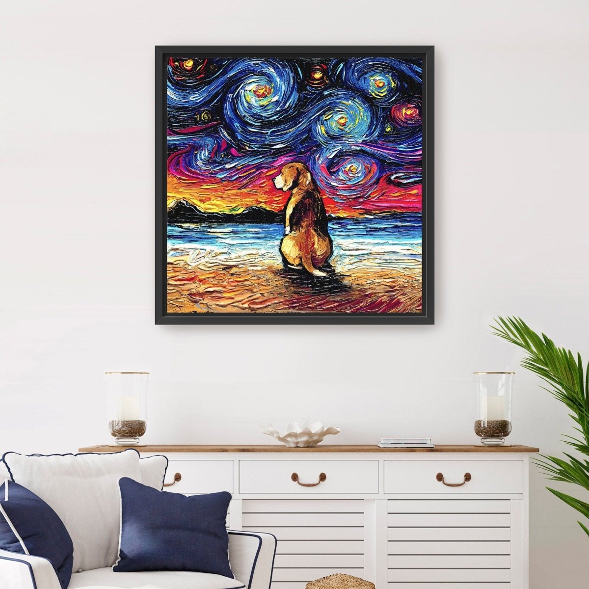 Beagle Night II Canvas Wall Art - Lumaprints - Dogs by Modest Hut