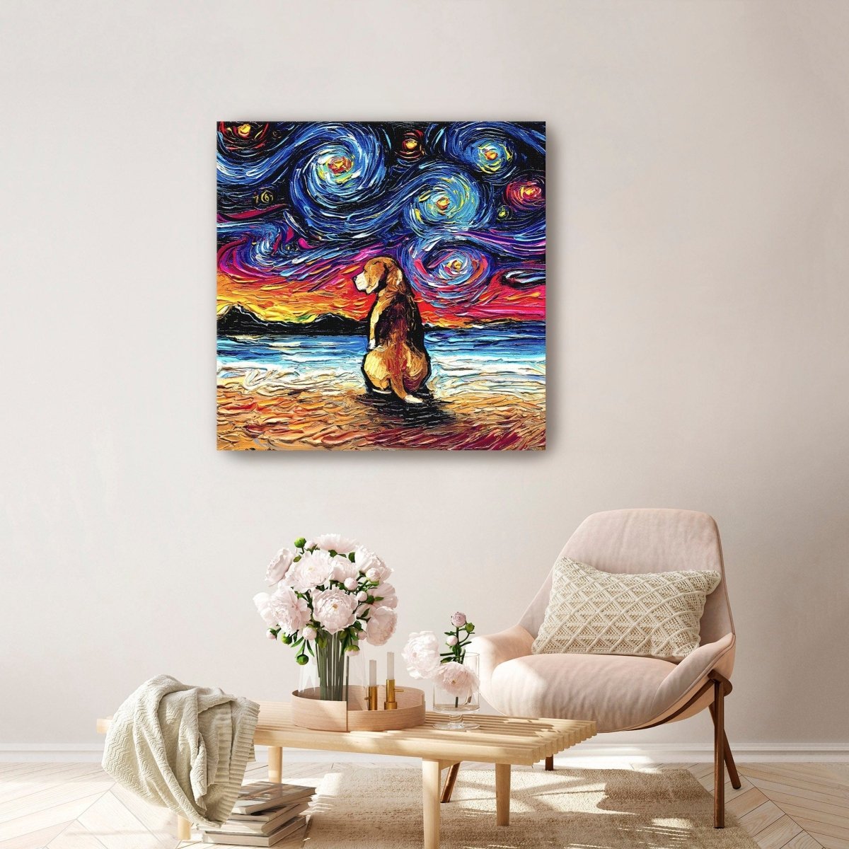 Beagle Night II Canvas Wall Art - Lumaprints - Dogs by Modest Hut