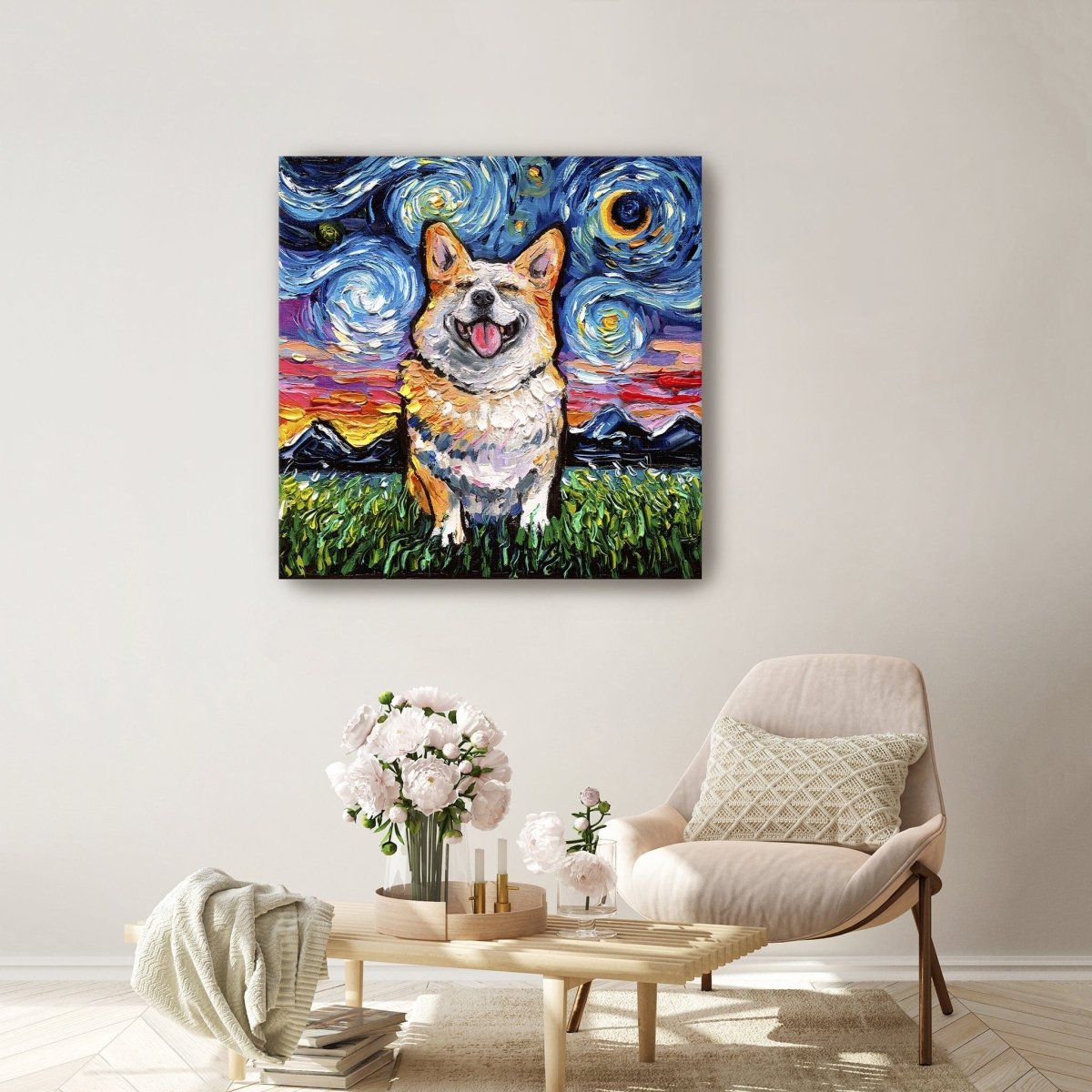 Corgi Smiling Canvas Wall Art - Lumaprints - Dogs by Modest Hut