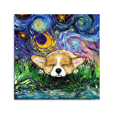 Sleepy Corgi Night Canvas Wall Art - Lumaprints - Dogs by Modest Hut