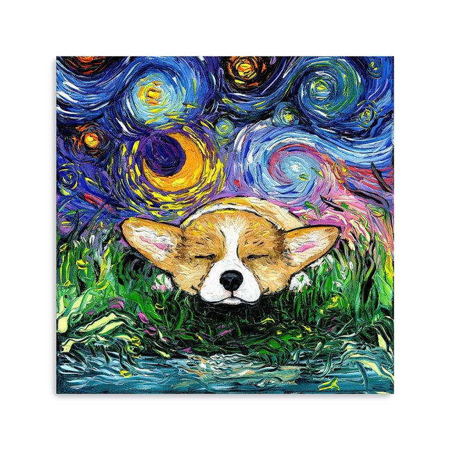 Sleepy Corgi Night Canvas Wall Art - Lumaprints - Dogs by Modest Hut