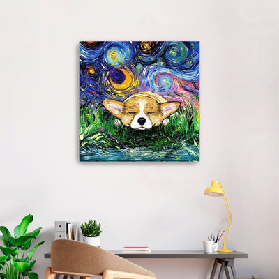 Sleepy Corgi Night Canvas Wall Art - Lumaprints - Dogs by Modest Hut