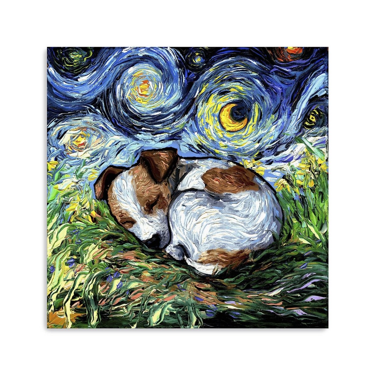 Sleepy Jack Russell Pup Night Canvas Wall Art - Lumaprints - Dogs by Modest Hut