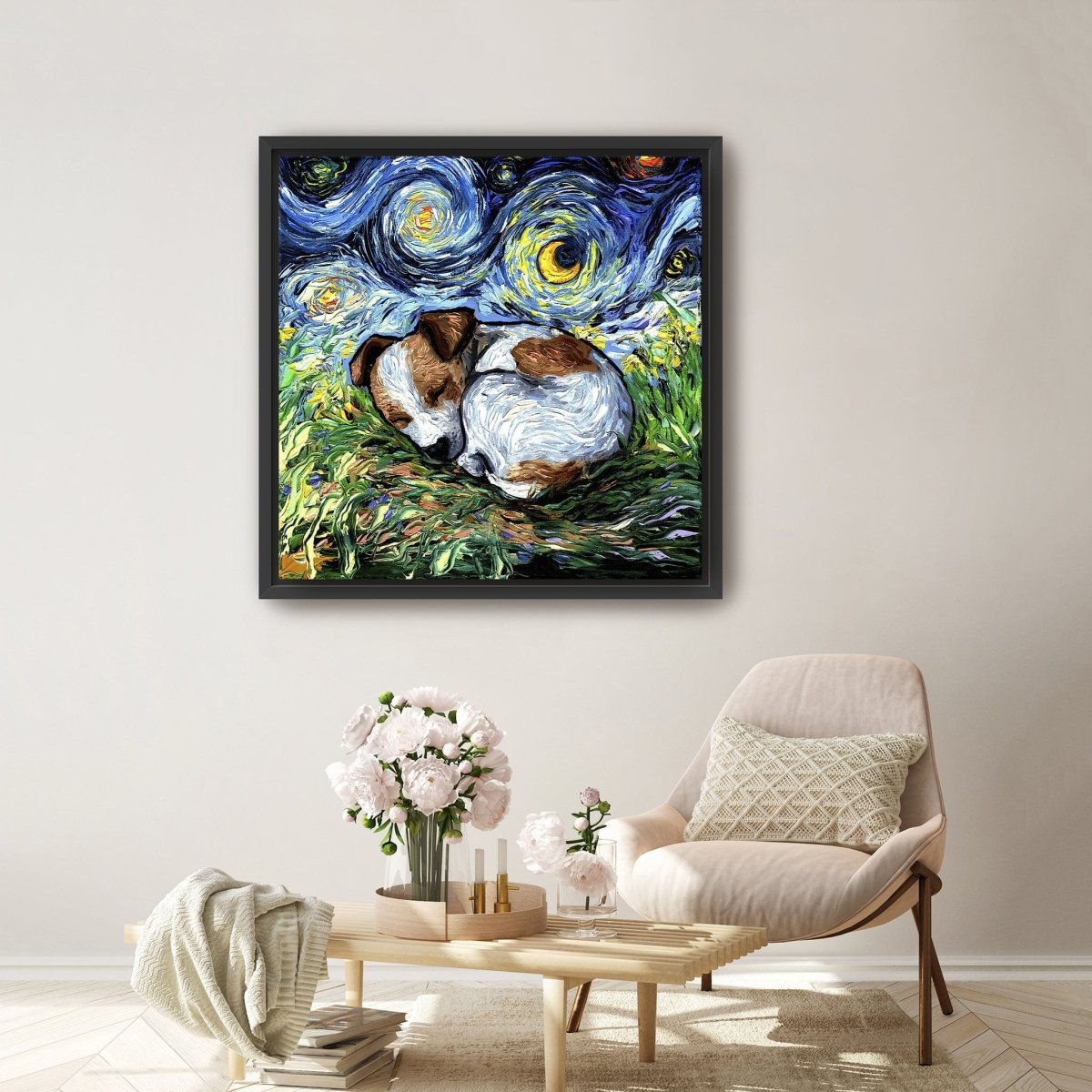 Sleepy Jack Russell Pup Night Canvas Wall Art - Lumaprints - Dogs by Modest Hut