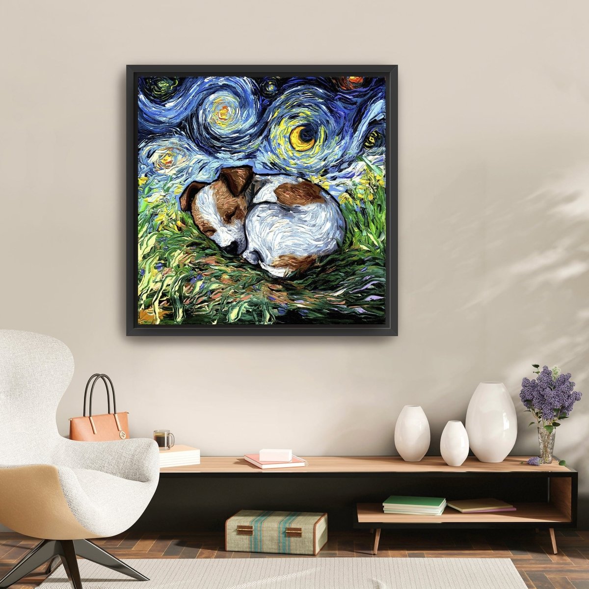 Sleepy Jack Russell Pup Night Canvas Wall Art - Lumaprints - Dogs by Modest Hut