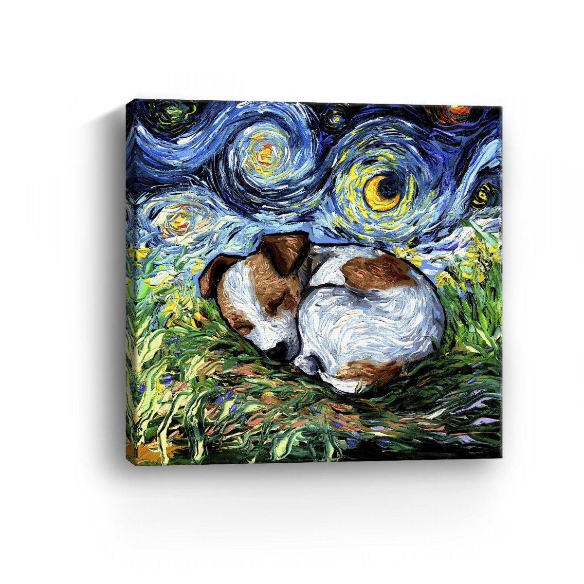 Sleepy Jack Russell Pup Night Canvas Wall Art - Lumaprints - Dogs by Modest Hut