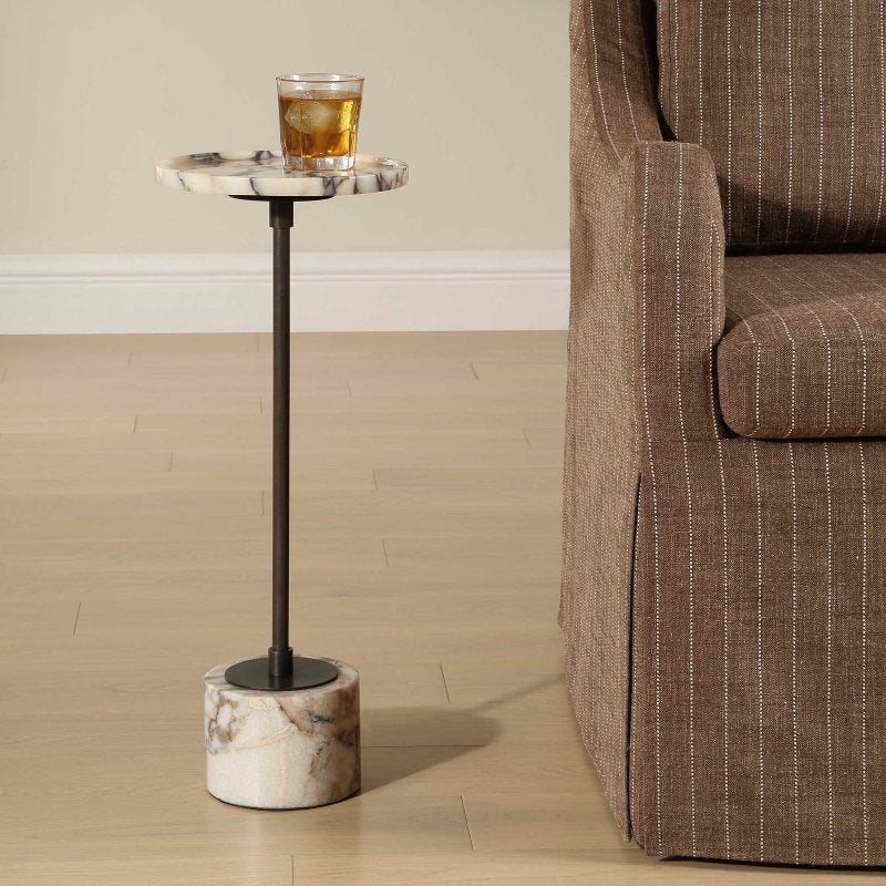 Brunson White Marble Drink Table - Accent Tables