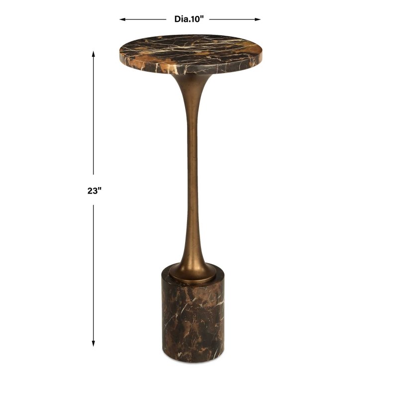 Karnes Dark Marble Drink Table by Uttermost dimensions diagram