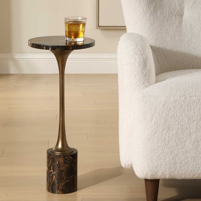 Karnes Dark Marble Drink Table - Accent Tables