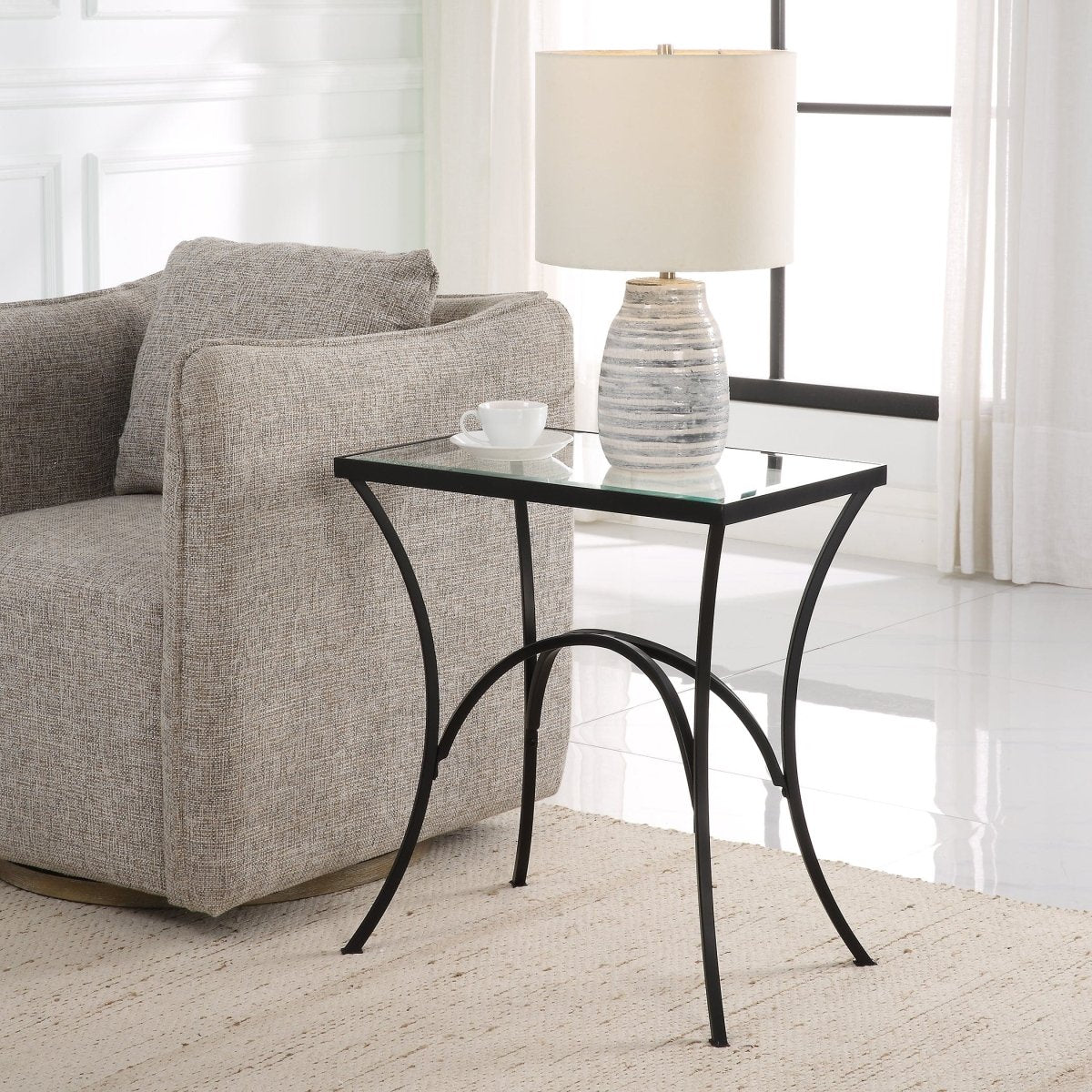 Alayna Black Metal & Glass End Table - Uttermost - End Tables by Modest Hut