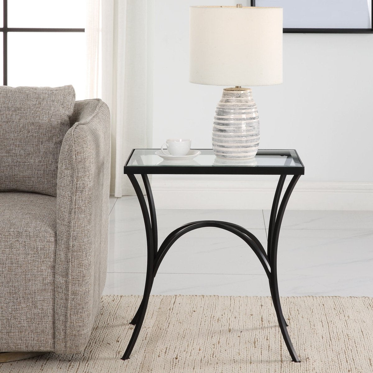 Alayna Black Metal & Glass End Table - Uttermost - End Tables by Modest Hut