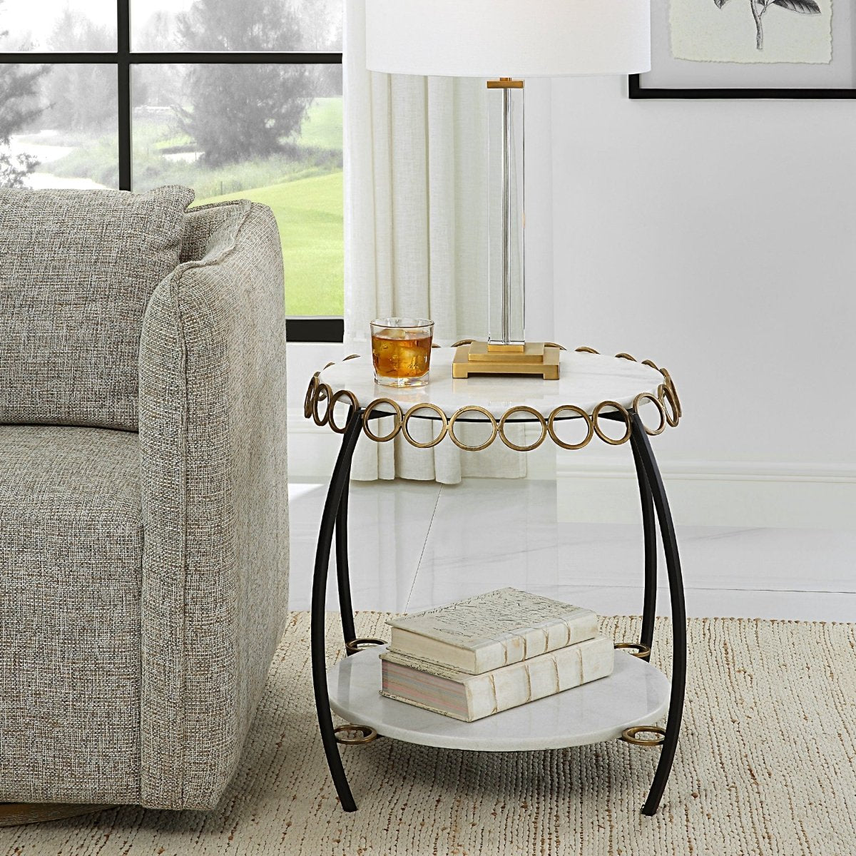 Chainlink White Marble Side Table - Uttermost - End Tables by Modest Hut