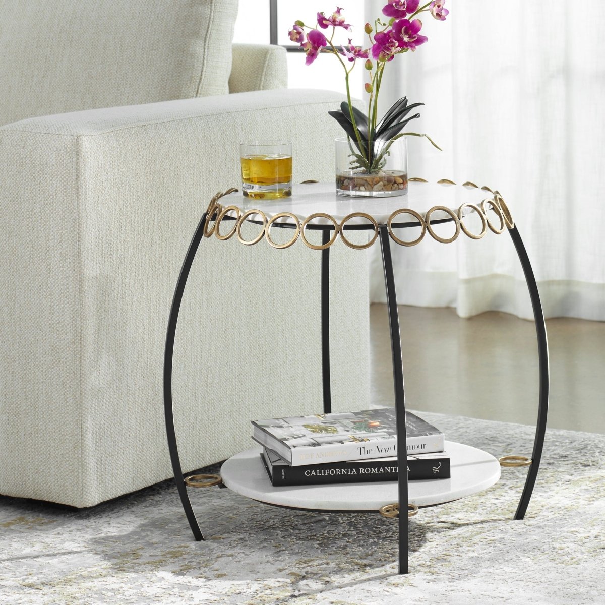 Chainlink White Marble Side Table - Uttermost - End Tables by Modest Hut