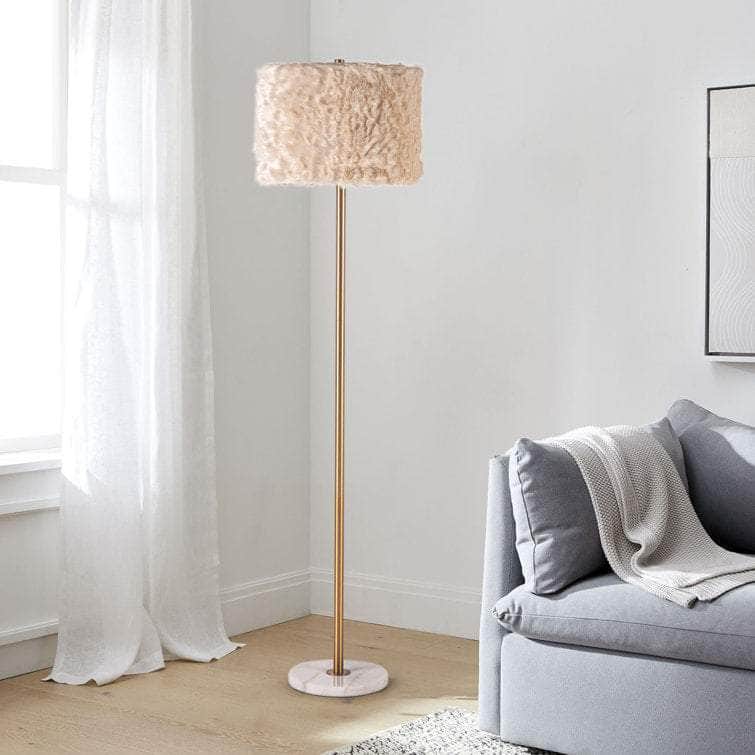Maysun 61"H Marble Floor Lamp w/ Faux Fur Shade w/ LED Bulb Hollywood Regency - Lamps Factory - Floor Lamps by Modest Hut